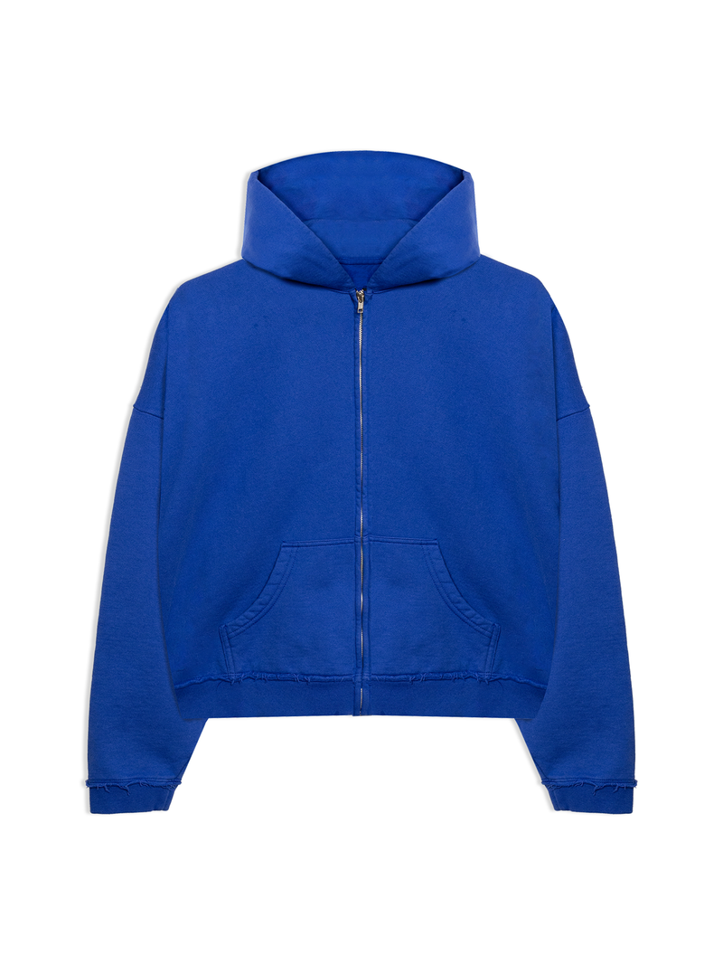 ROYAL DISTRESSED CROP ZIP HOODIE