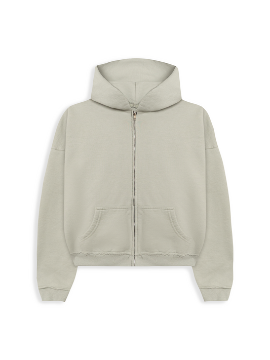 DISTRESSED CROP ZIP HOODIE