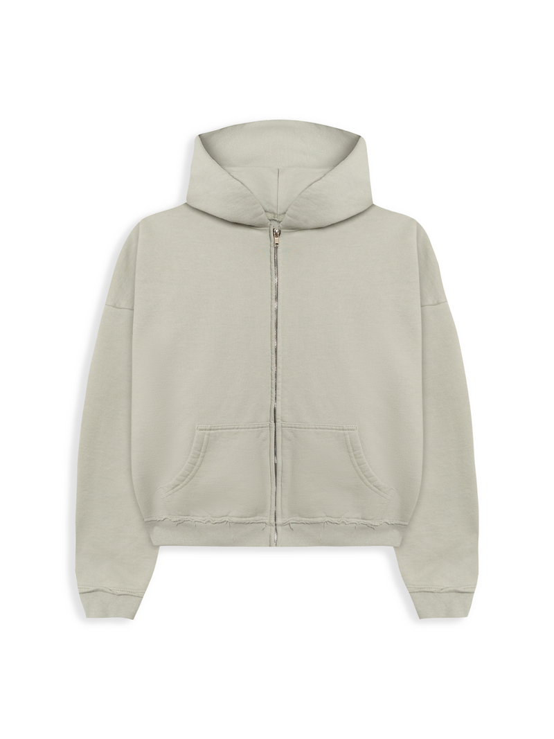 SAGE DISTRESSED CROP ZIP HOODIE