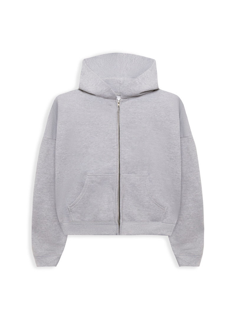HEATHER GREY CROP ZIP HOODIE