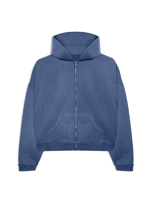 DISTRESSED CROP ZIP HOODIE